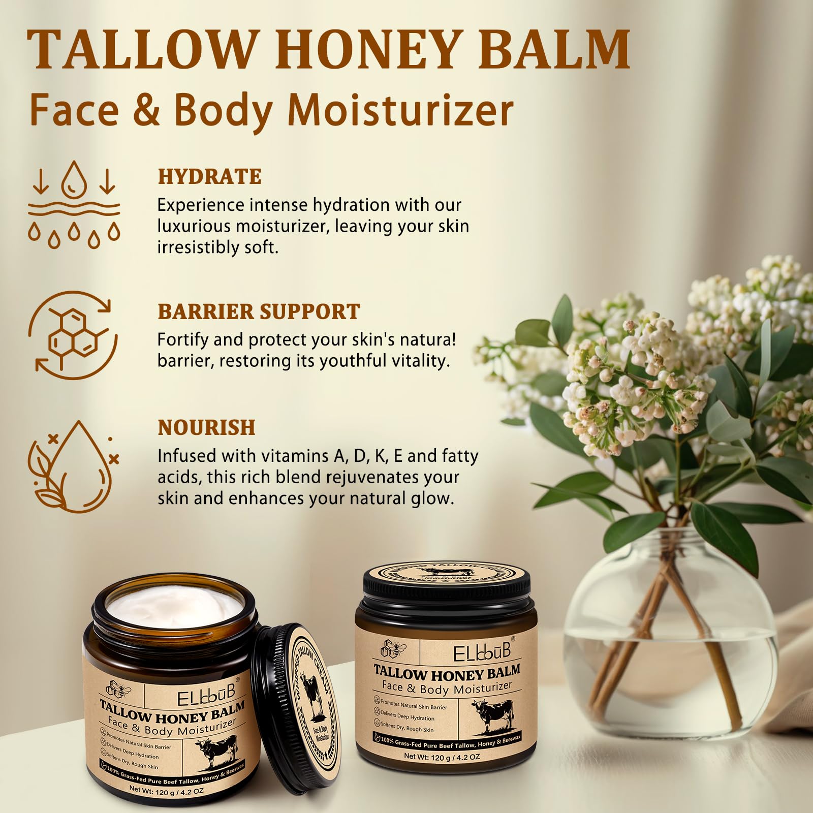 ELBBUB Whipped Tallow Cream label-eco-packaging highlights sustainable sourcing.