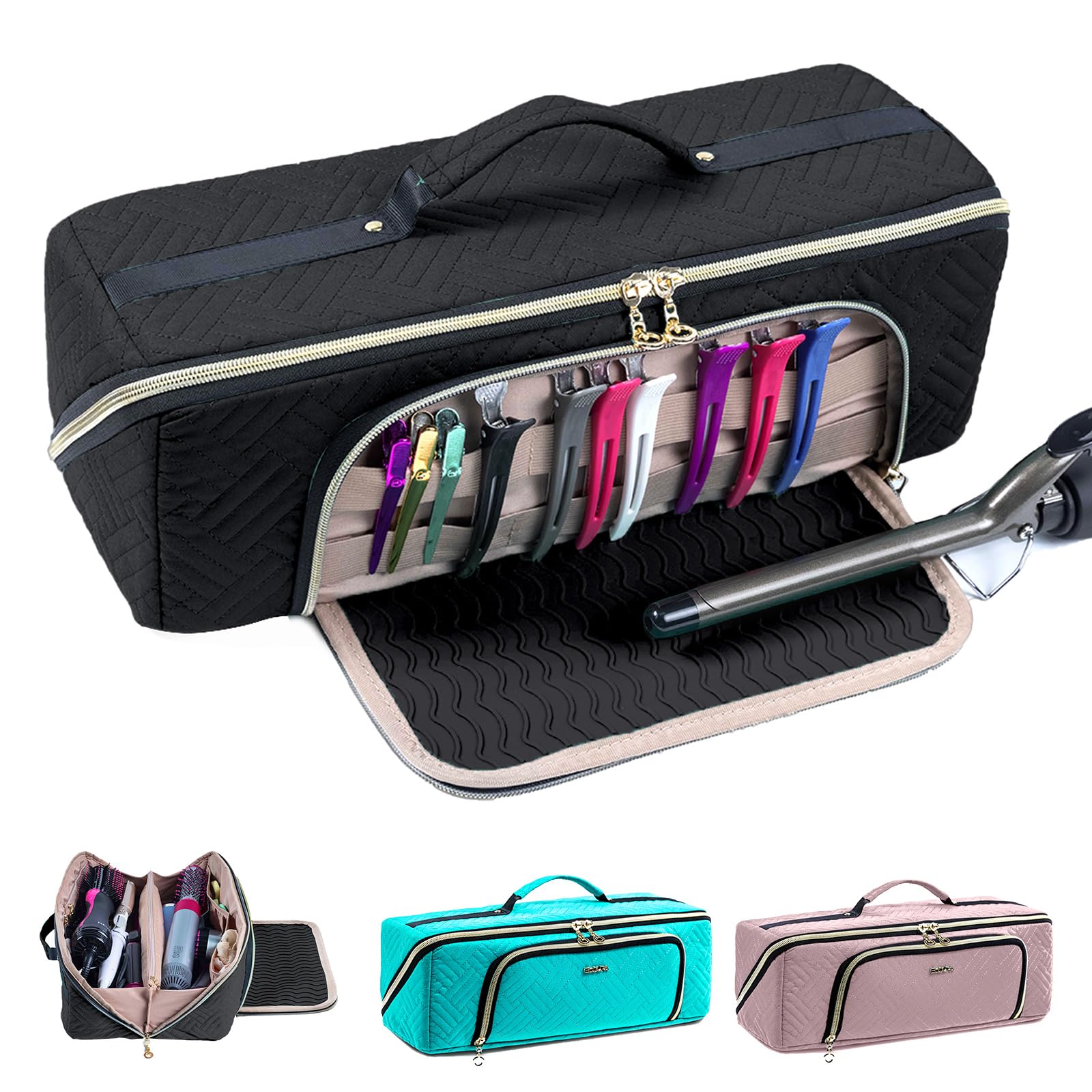 ELCUPA large hair tools travel bag open flat for quick access to tools