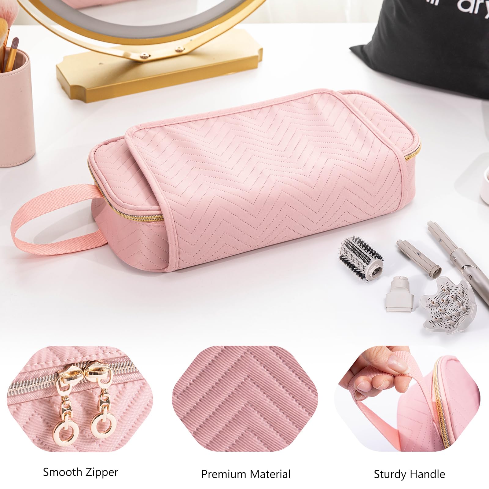 ELCUPA padded lining protects cosmetics and tools during transit.
