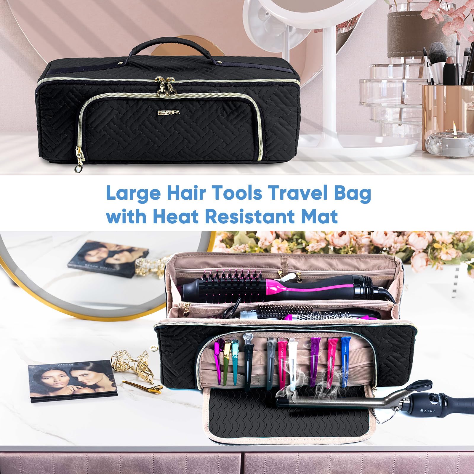 ELCUPA travel bag flat design fits toiletries and makeup compactly