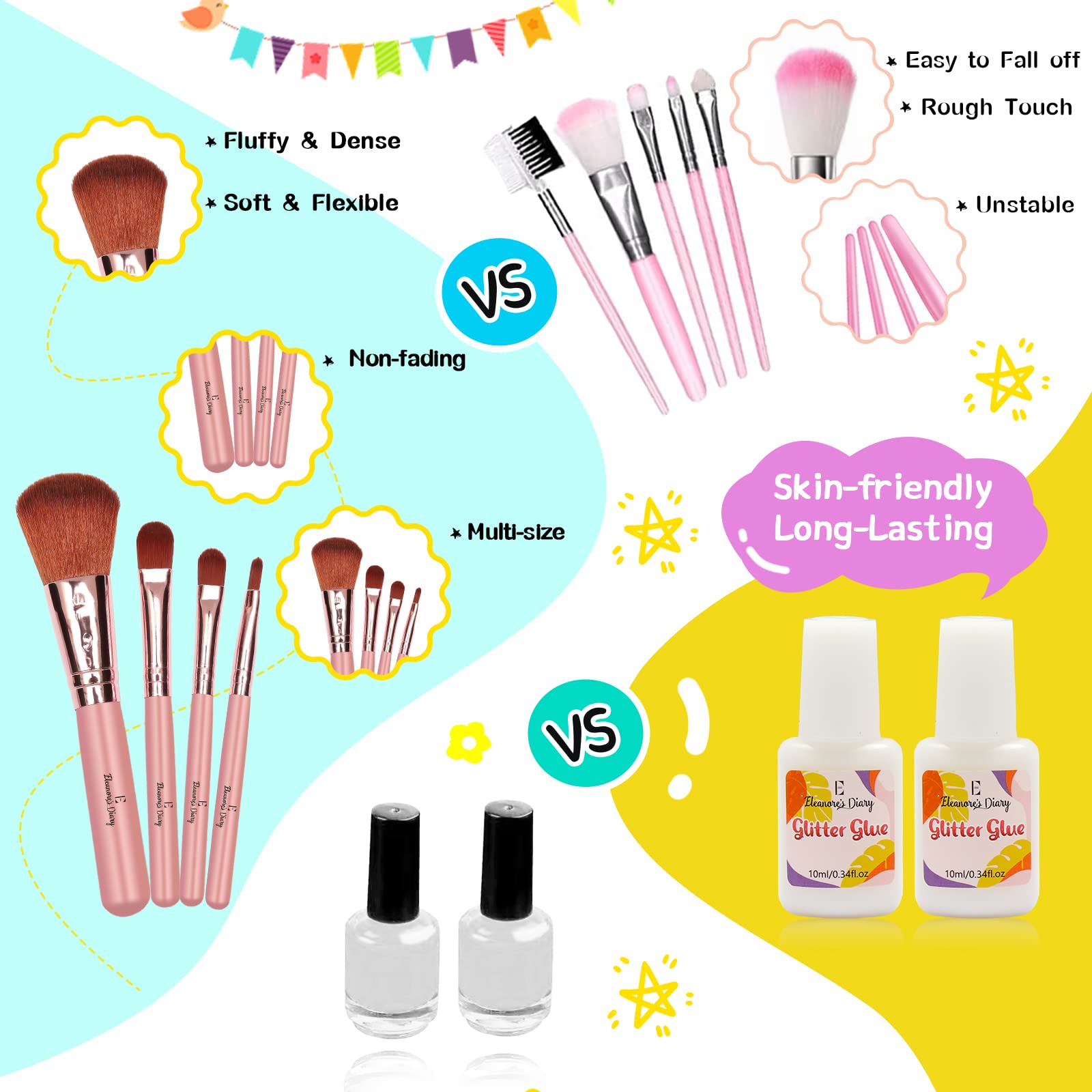 Eleanore's Diary glue and brushes ensure precise glitter application
