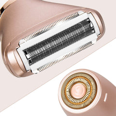 ElectriBrite razor on legs during shaving, smooth legs and quick grooming.