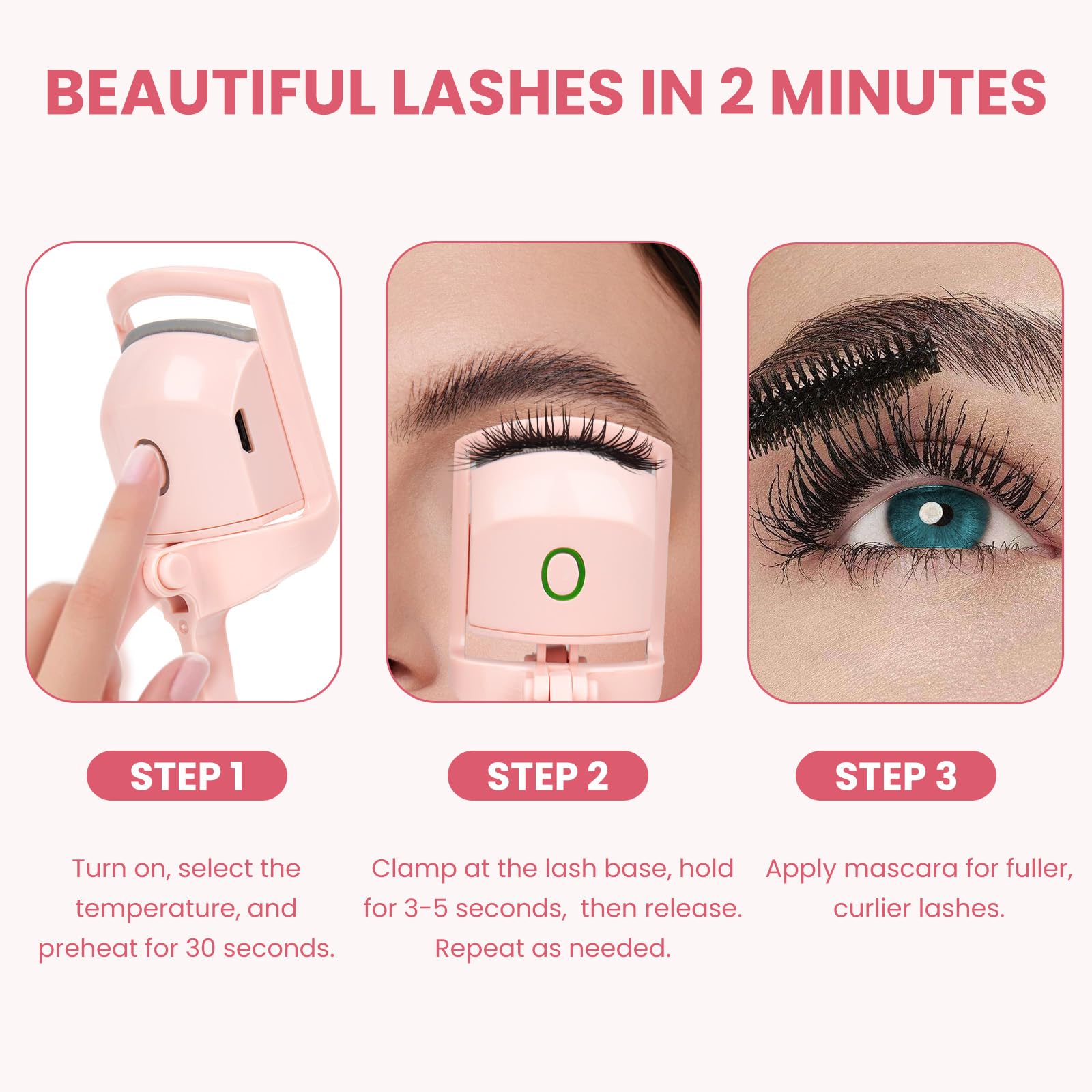 Electric Heated Eyelash Curler compact portable design for travel