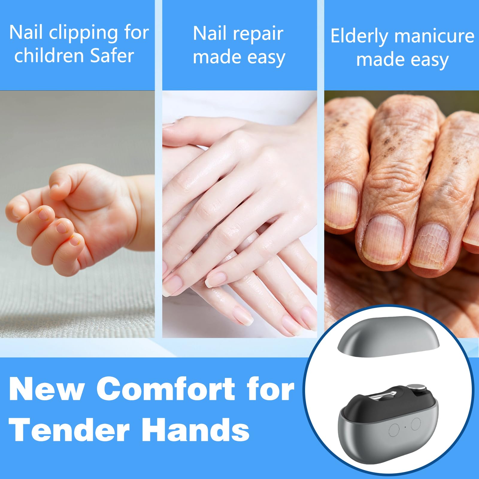 Electric Nail Clippers for Seniors clip-storage keeps nails tidy during use