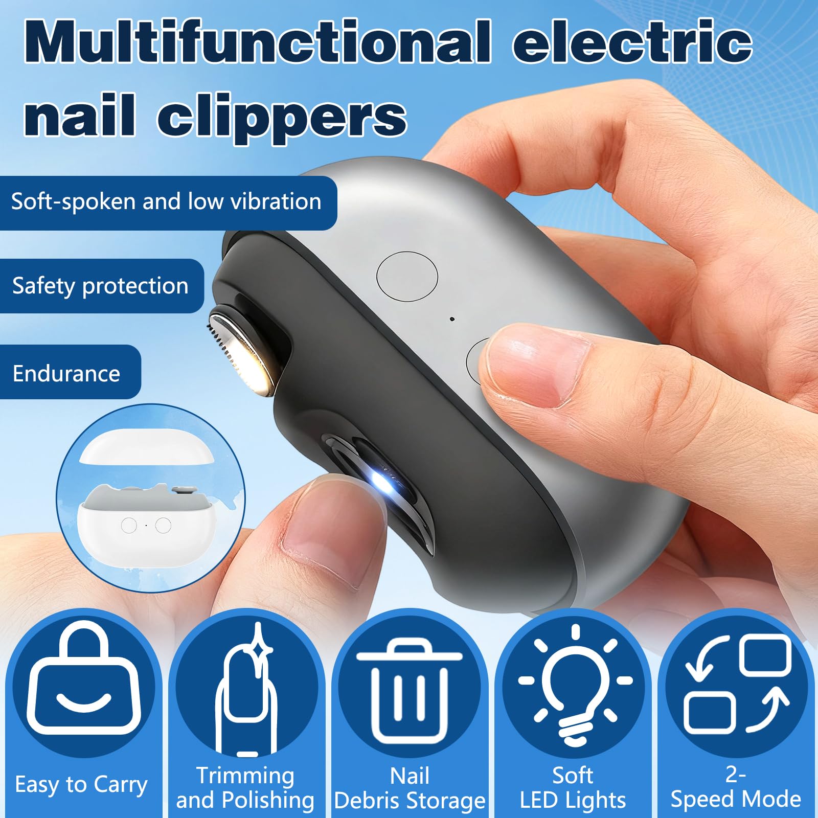 Electric Nail Clippers for Seniors two-in-one-polishing for smoother nails after trimming
