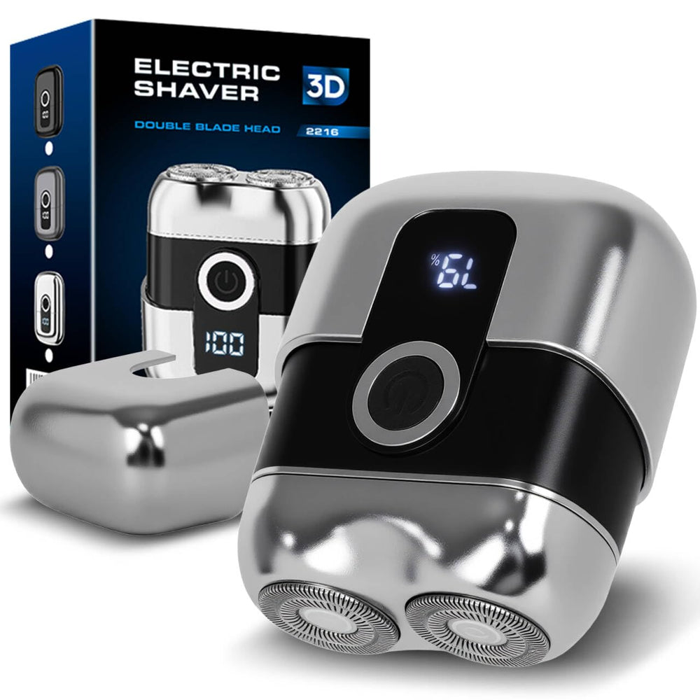 Electric Shaver for Men front view compact travel size for on-the-go grooming.
