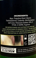 Electrum vegan stencil primer on skin emphasizes non-toxic, skin-friendly formula.