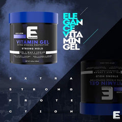 E Elegance Vitamin Gel pump dispenser enables quick, controlled styling.