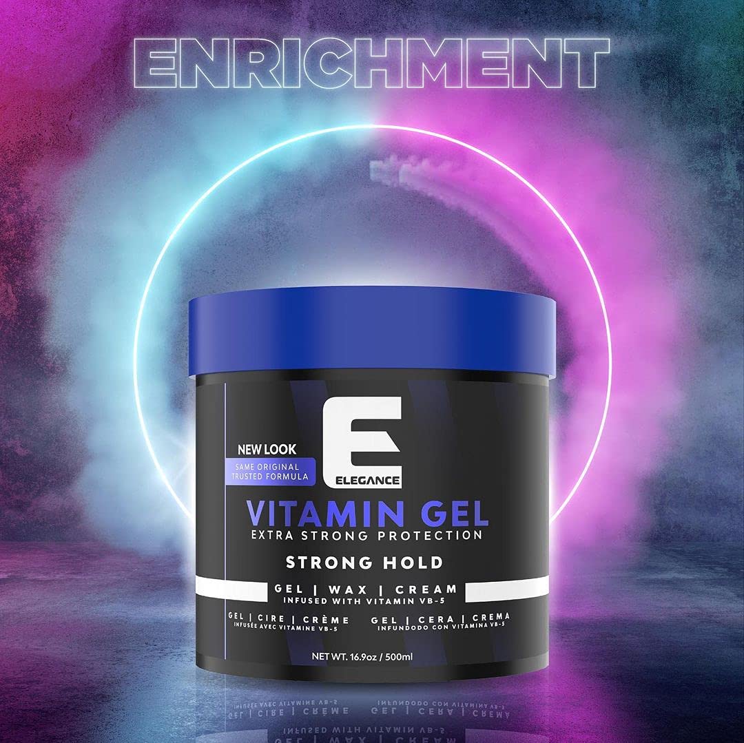 E Elegance Vitamin Gel strong hold endures wind for lasting style.