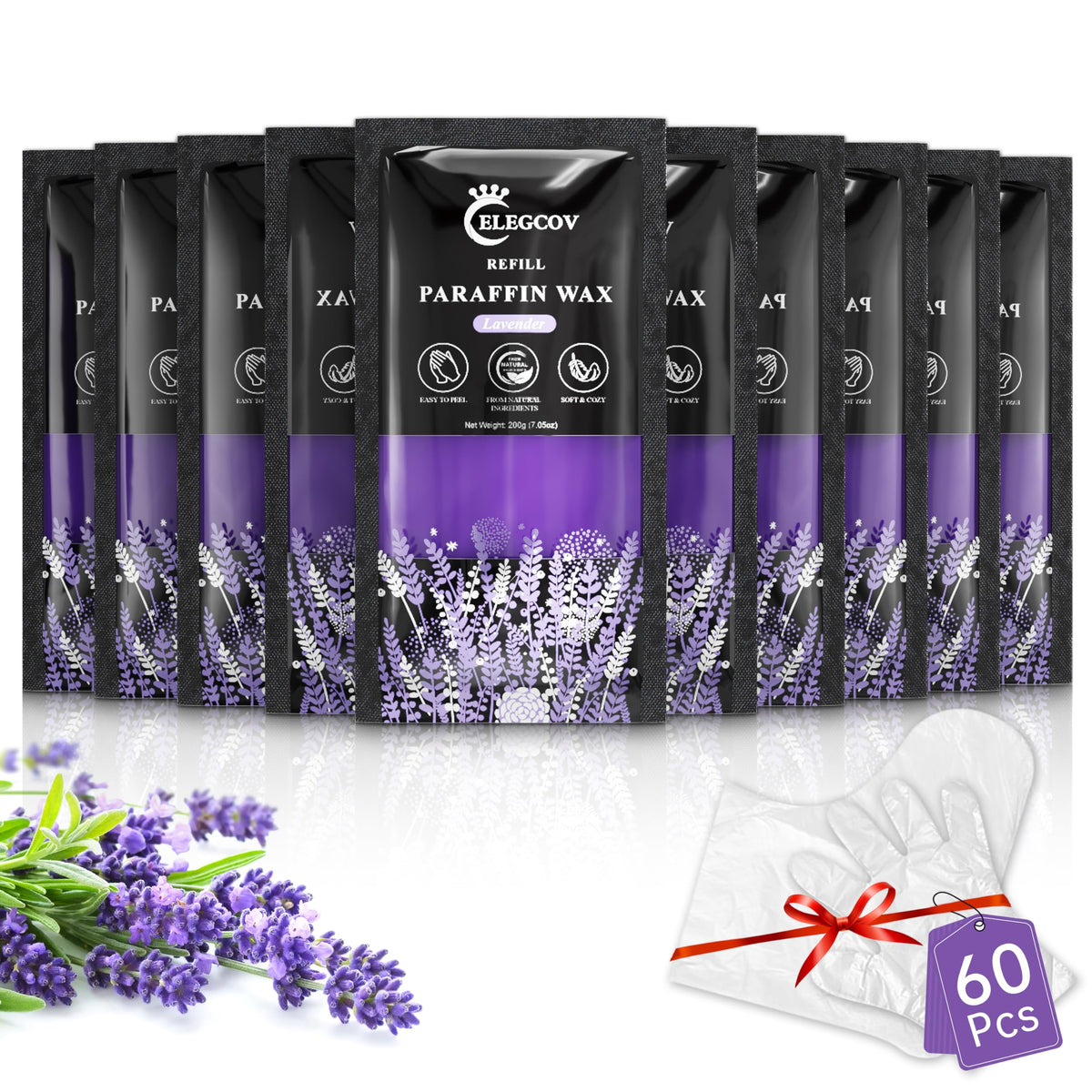 ELEGCOV lavender paraffin refill pack for hands and feet delivering deep hydration.