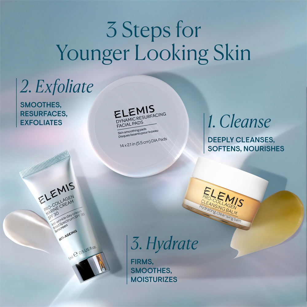 Elemis Dynamic Resurfacing Pads face neck application in circular motion.