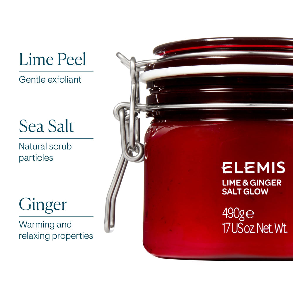 Elemis Exotic Lime and Ginger Salt Glow scrub in motion for exfoliation and smoothing