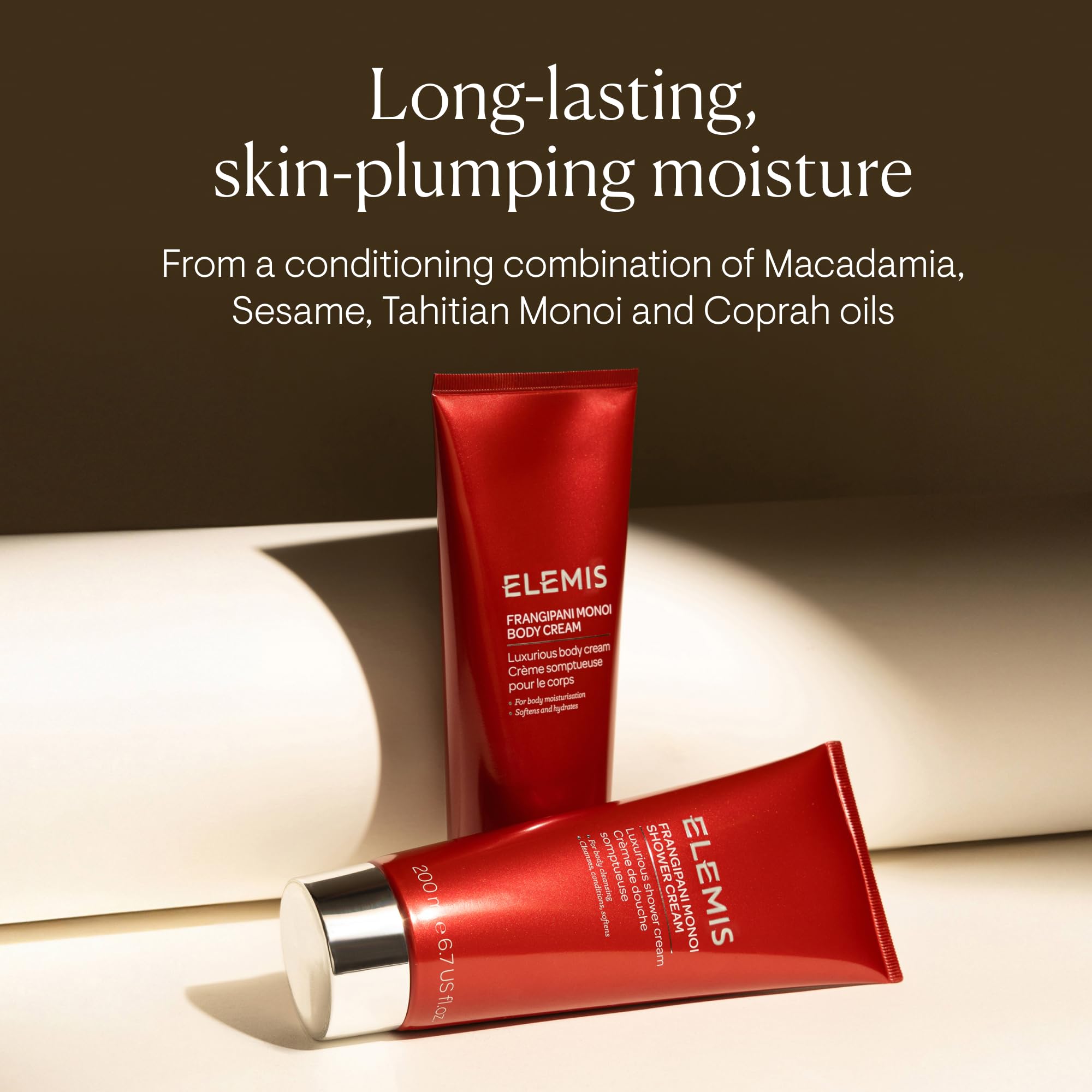 Jar of ELEMIS Frangipani Monoi Body Cream opened for rich, pampering use.