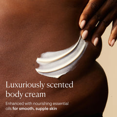 Close-up of ELEMIS Frangipani Monoi cream texture for smooth application.