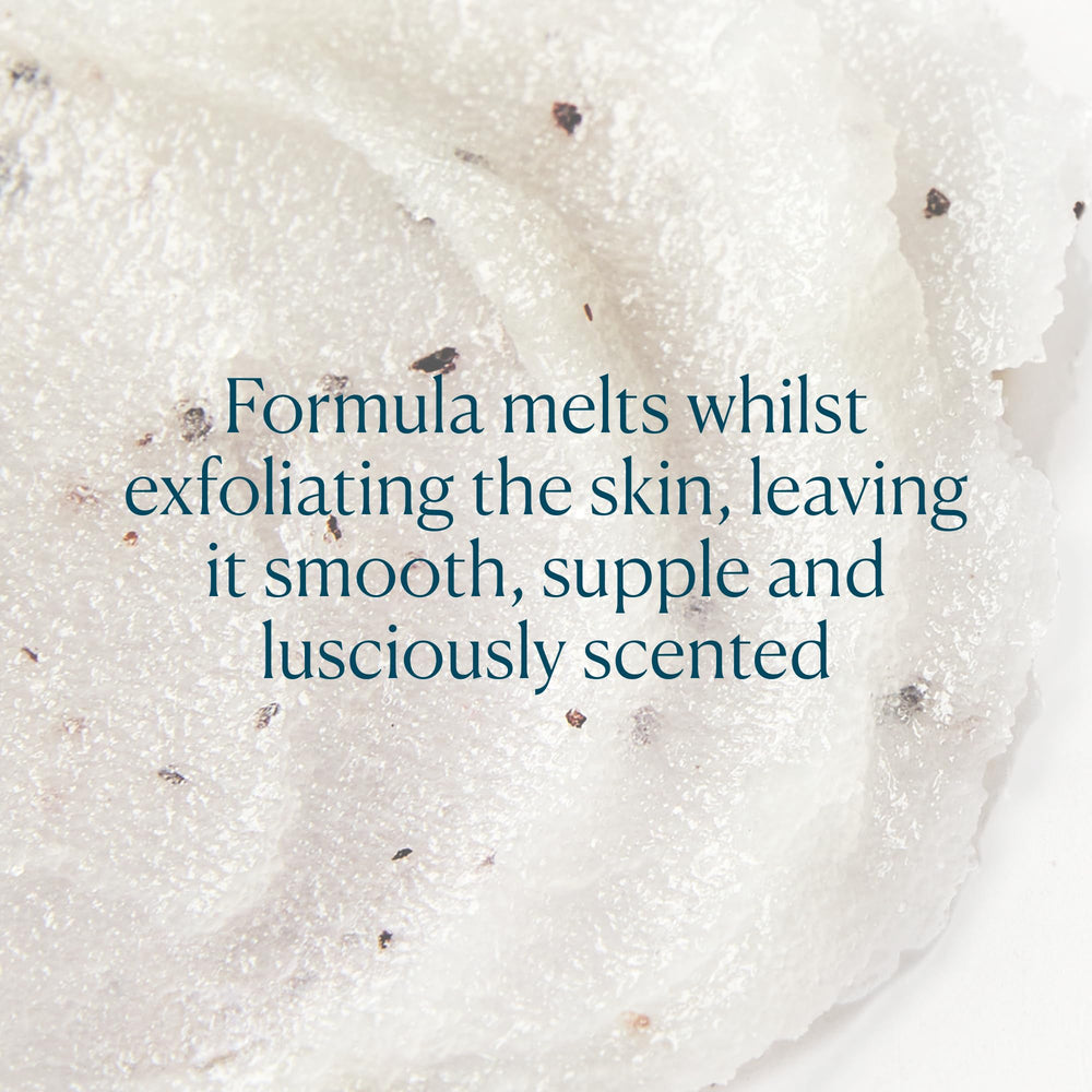 Golden oil swirls in ELEMIS Frangipani Monoi Salt Glow indicate hydrating formula.