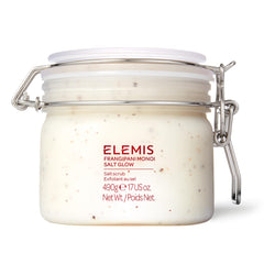 ELEMIS Frangipani Monoi Salt Glow tub—polishing exfoliation for radiant, nourished skin.