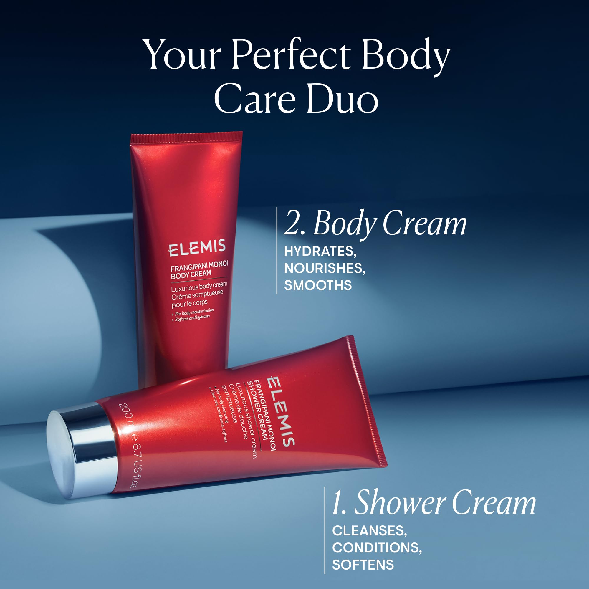 ELEMIS Frangipani Monoi shower cream used as moisturizing shaving cream.