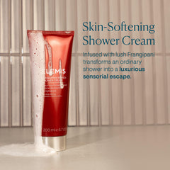 ELEMIS Frangipani Monoi shower cream after use creating soft skin.