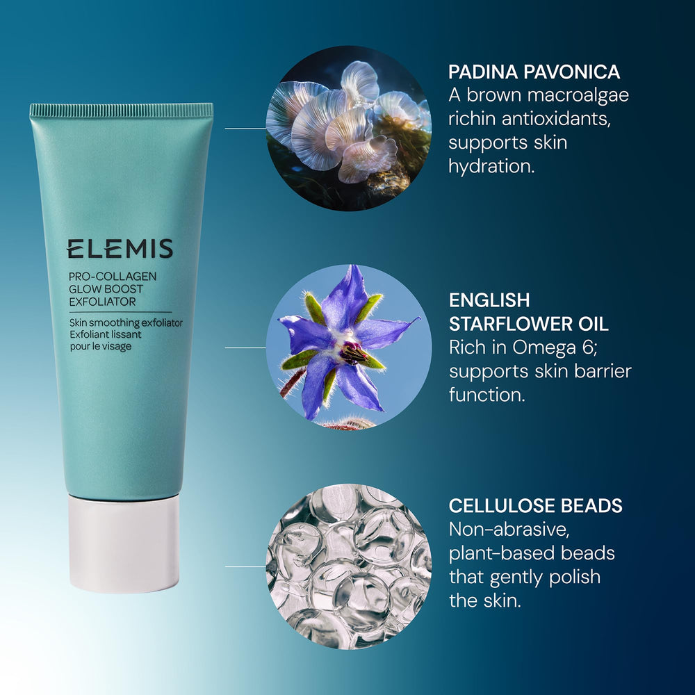 ELEMIS Glow Boost Exfoliator application close-up demonstrating circular massage motion