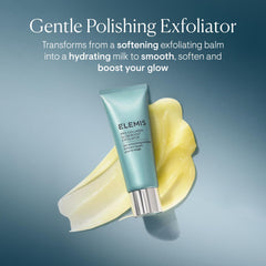 ELEMIS Glow Boost Exfoliator balm texture close-up highlighting creamy formula for gentle polish