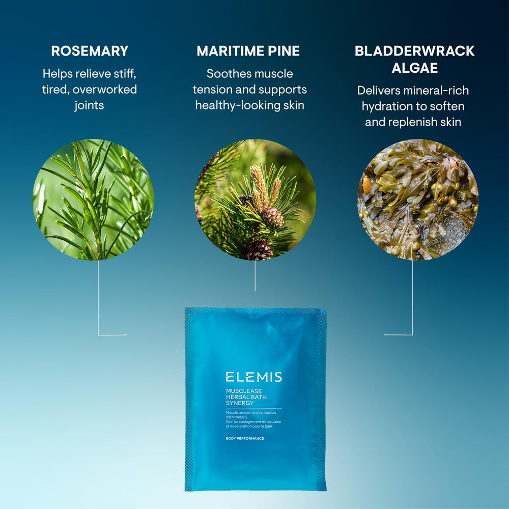 ELEMIS Musclease ingredients maritime pine rosemary emphasize bright herbal scent