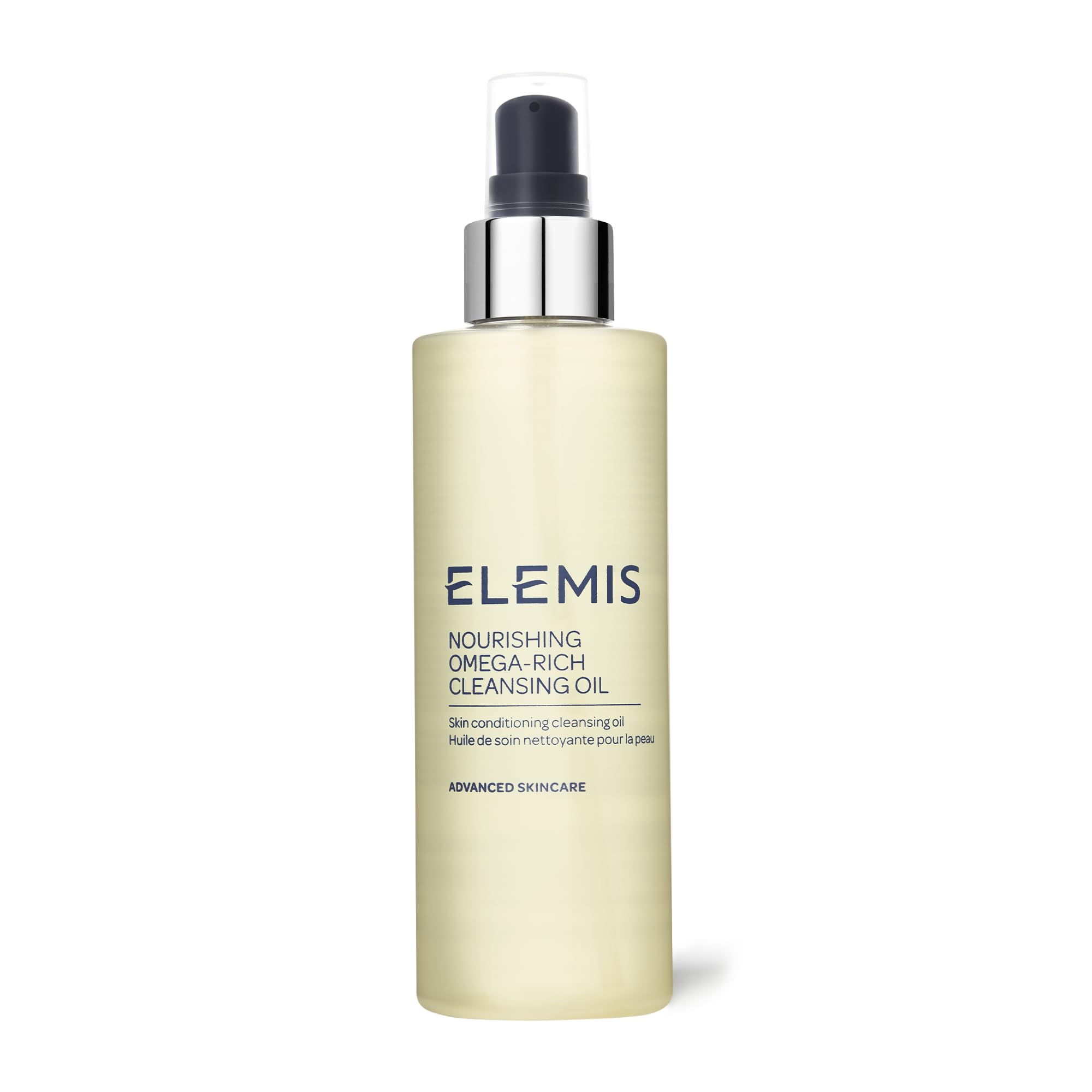 Elemis Nourishing Omega-Rich Cleansing Oil bottle on shelf shows gentle cleansing ritual