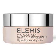ELEMIS Pro-Collagen Cleansing Balm packaging shows fragrance-free makeup removal and gentle hydration.