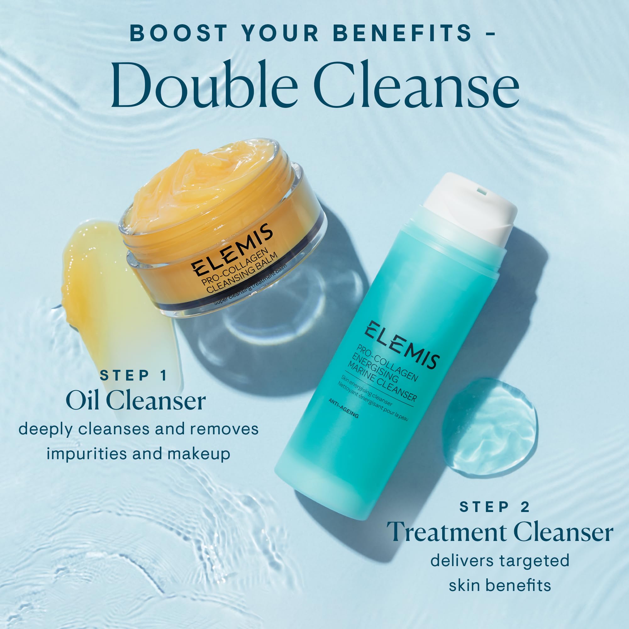 ELEMIS Pro-Collagen Energising Marine Cleanser brand banner signals premium skincare.
