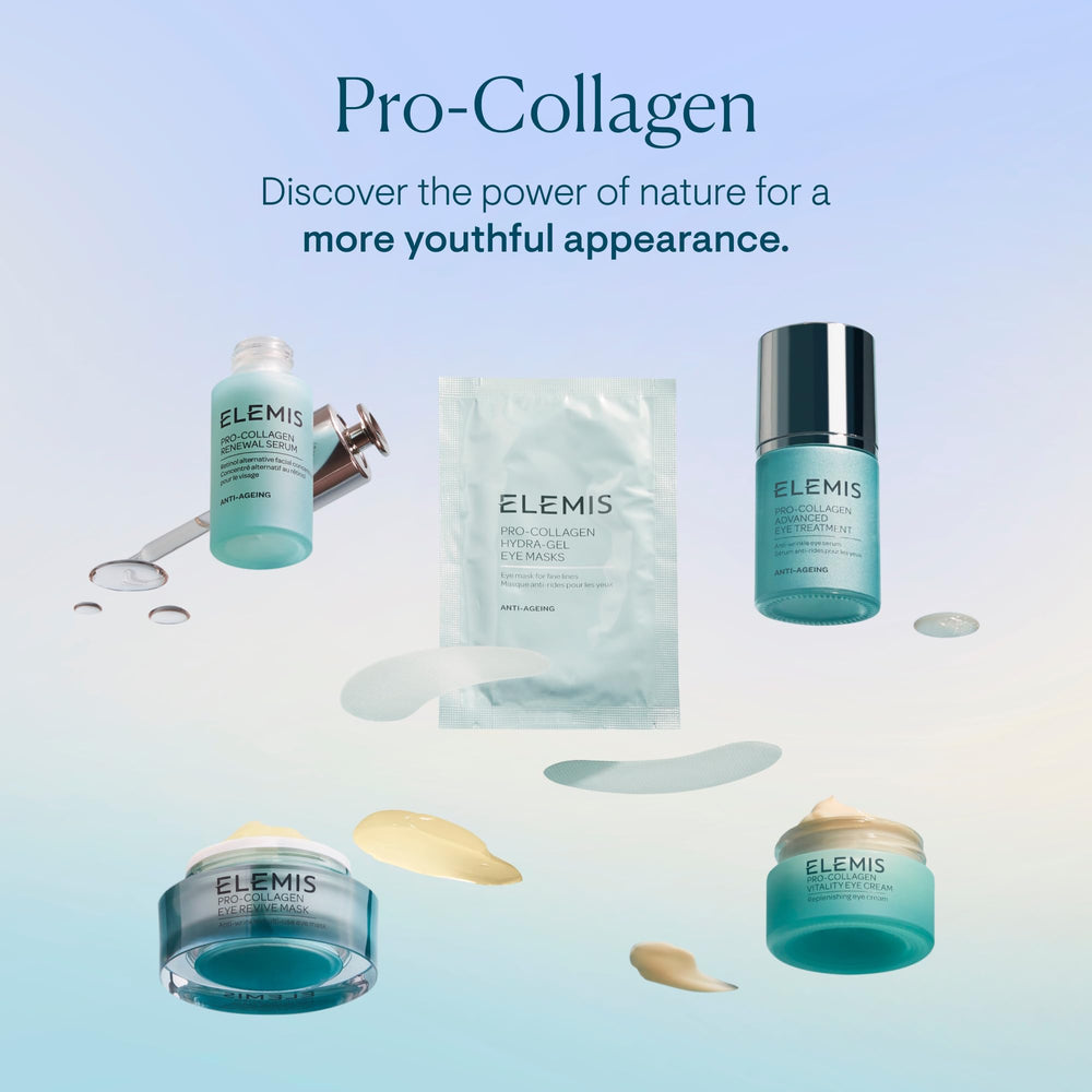 Luxurious spa-like setting suggests premium British brand heritage of ELEMIS Pro Collagen eye masks.