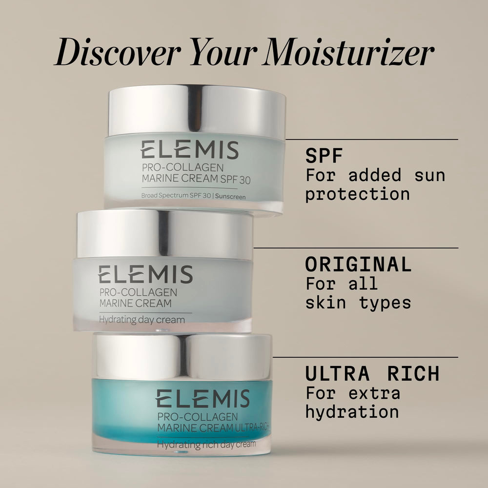 ELEMIS Pro-Collagen Marine Cream morning routine inclusion for hydration boost.