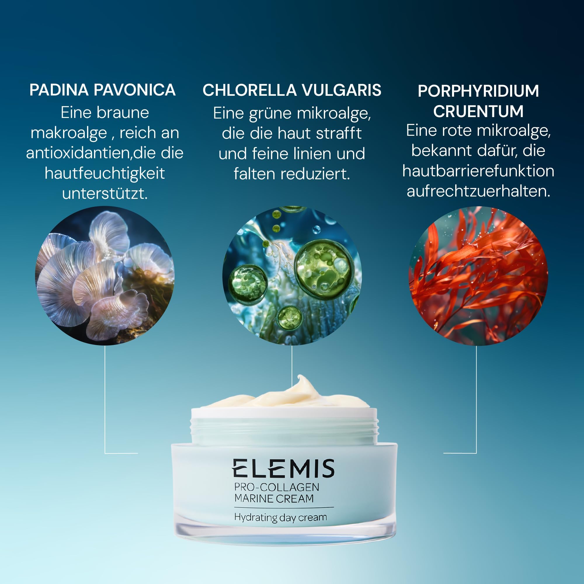 ELEMIS Pro-Collagen Marine Cream on the face suggests firmer radiant skin.