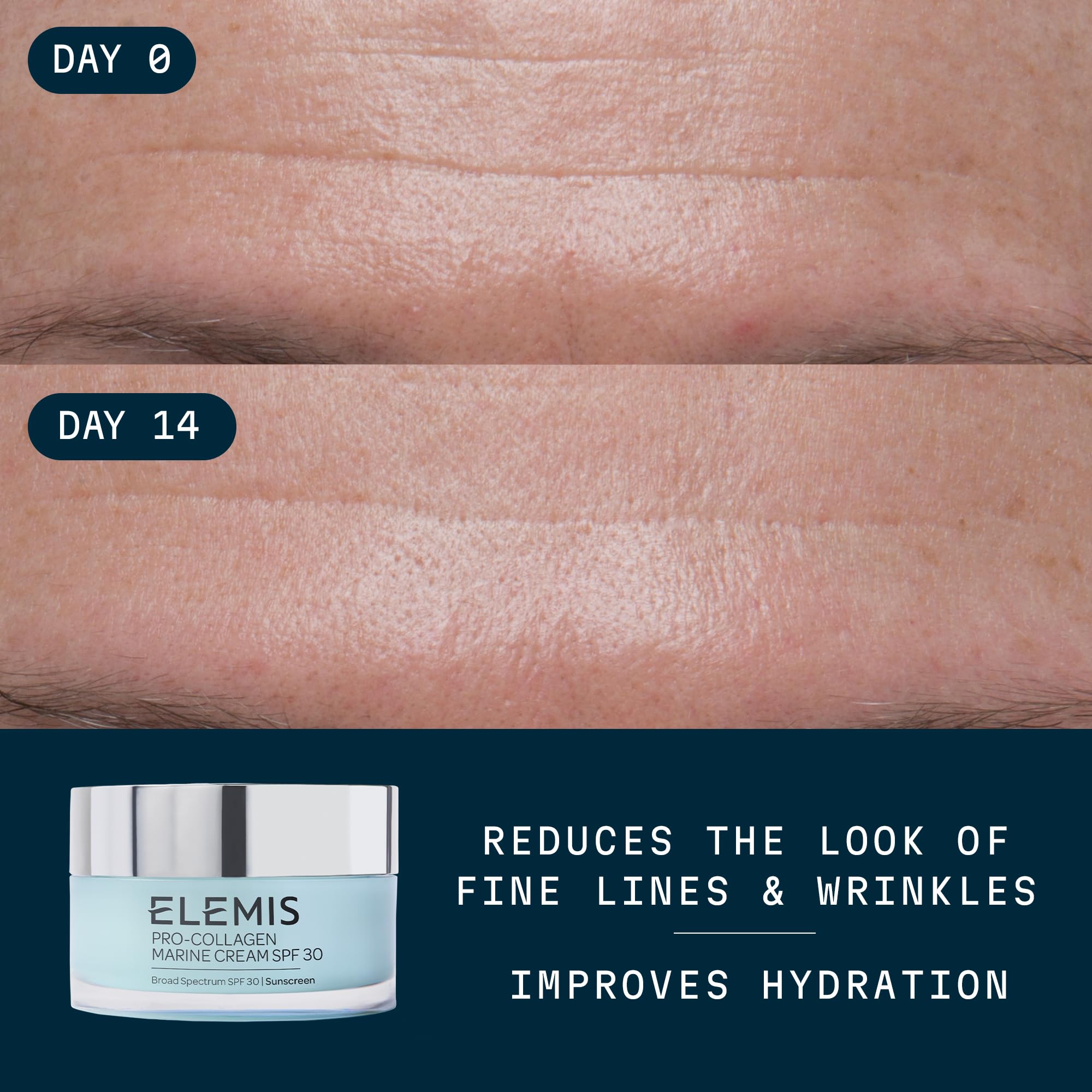 Elemis Pro-Collagen Marine Cream SPF30 textured swatch highlights ultra-light gel luxury.
