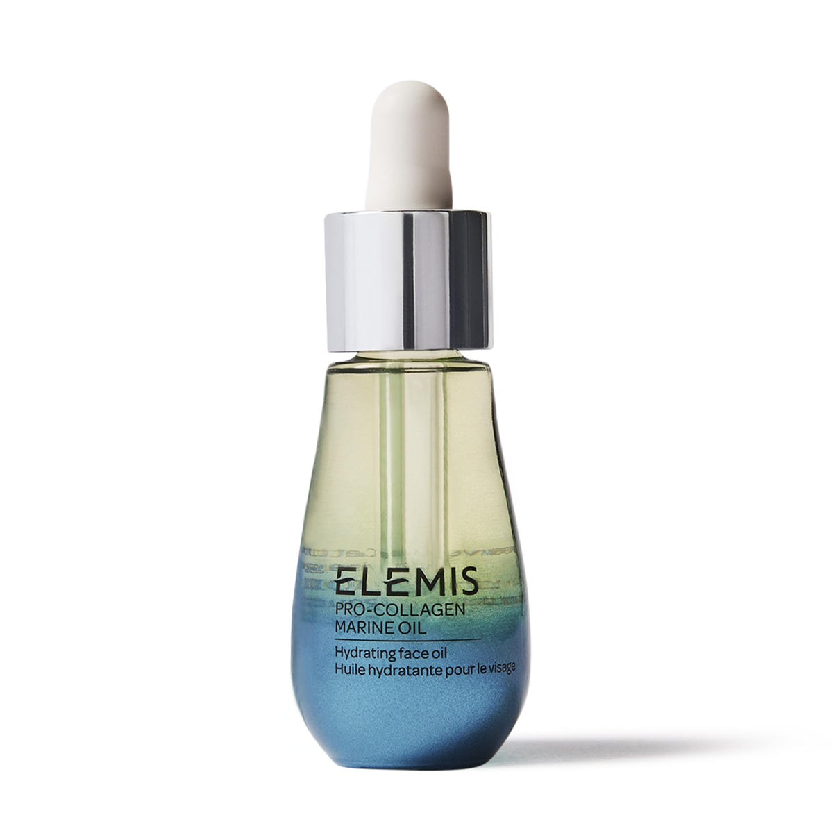 ELEMIS Pro-Collagen Marine Oil bottle closeup for lightweight hydration and smooth skin texture.