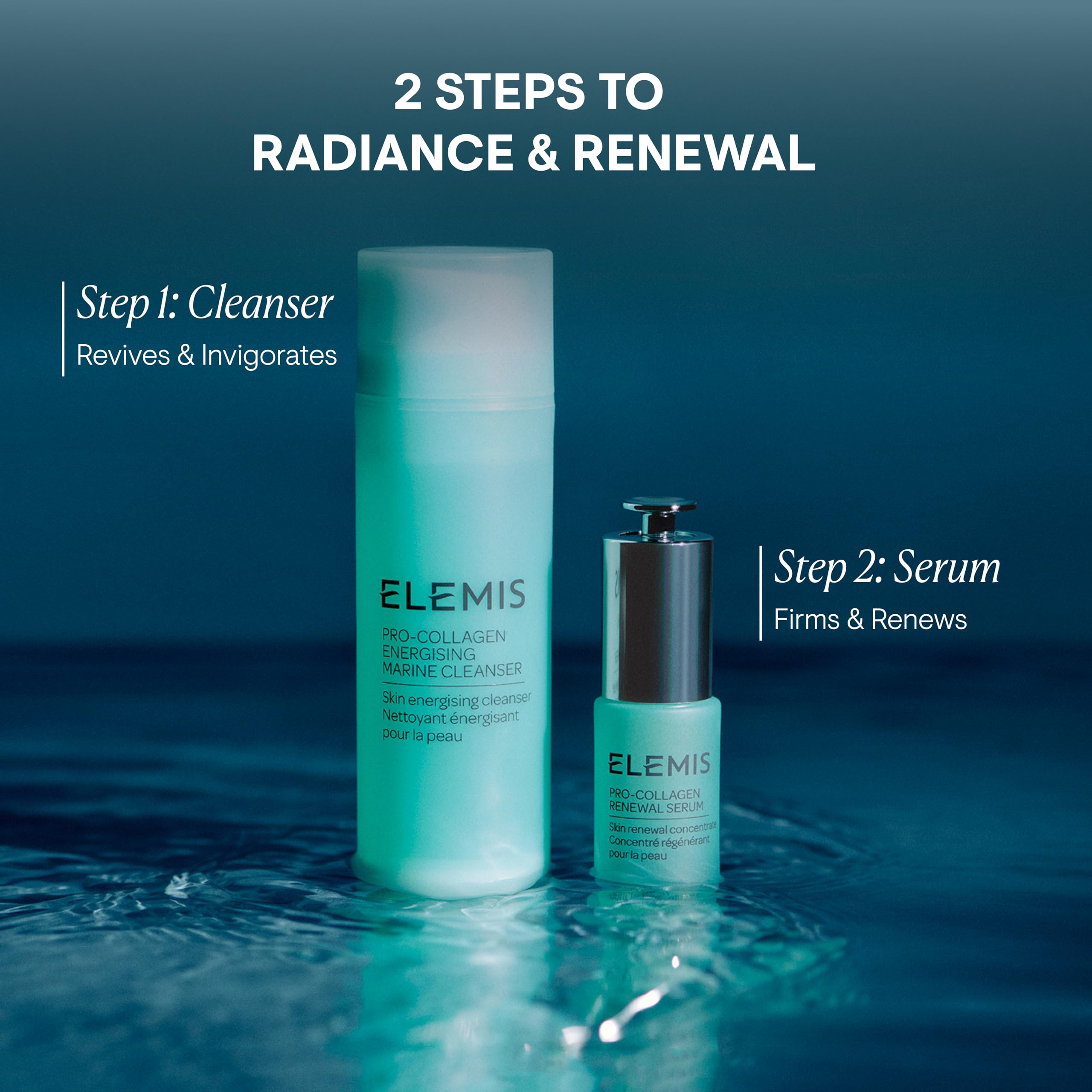 ELEMIS Pro-Collagen Renewal Serum 15ml application routine demonstrates easy integration into daily skincare.