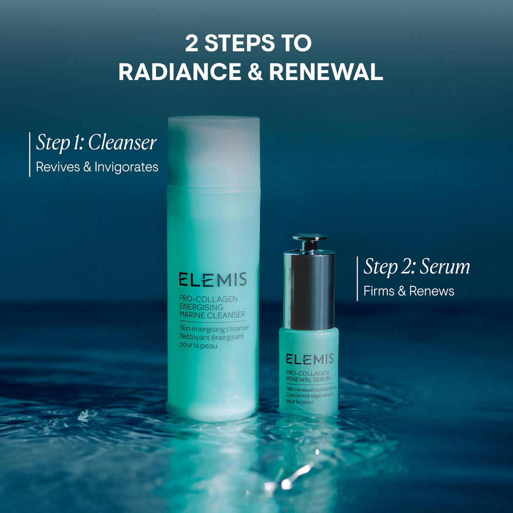 ELEMIS Pro-Collagen Renewal Serum 15ml application routine demonstrates easy integration into daily skincare.