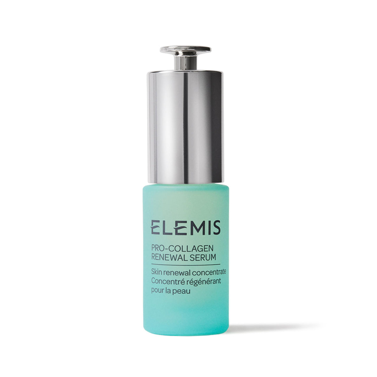 ELEMIS Pro-Collagen Renewal Serum 15ml bottle showcases compact design for smoother, more even skin.