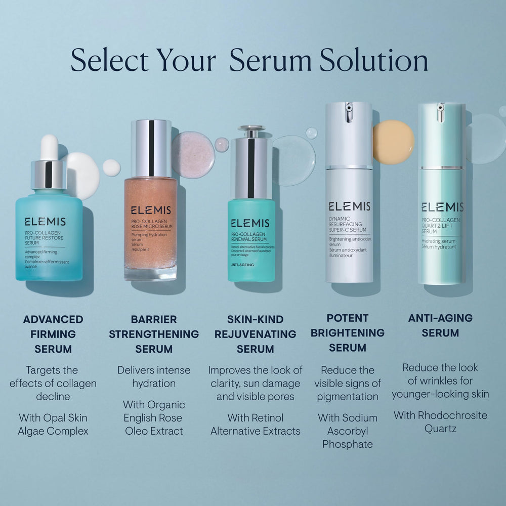 ELEMIS Pro-Collagen Renewal Serum 15ml packaging image emphasizes luxury packaging and portability.
