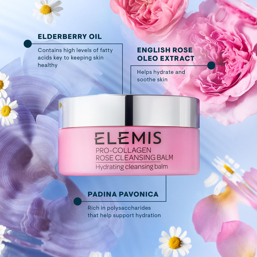 Elemis Pro-Collagen Rose Cleansing Balm mineral oil-free formula nourishes skin during cleansing