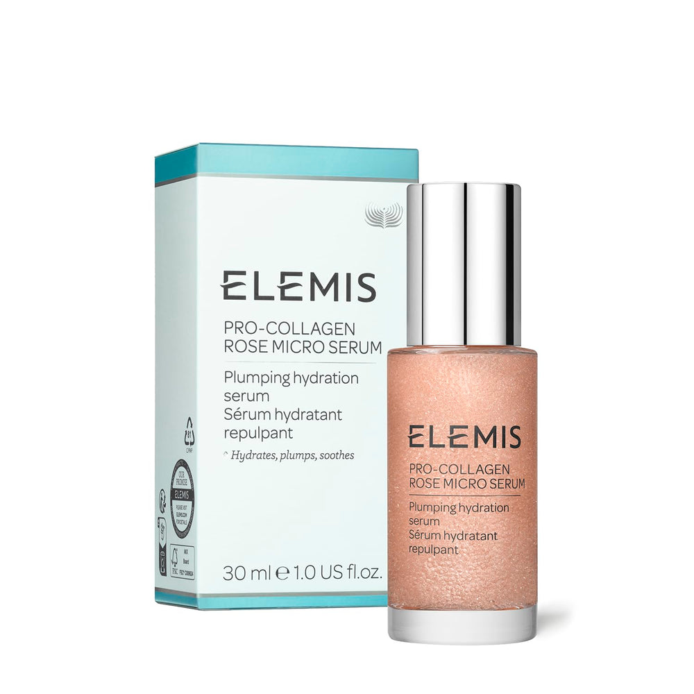 ELEMIS Pro-Collagen Rose Micro Serum bottle for lasting hydration and subtle plumpness