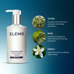 ELEMIS Revitalise-Me Hand & Body Lotion texture swirl shows rich cream for lasting moisture.