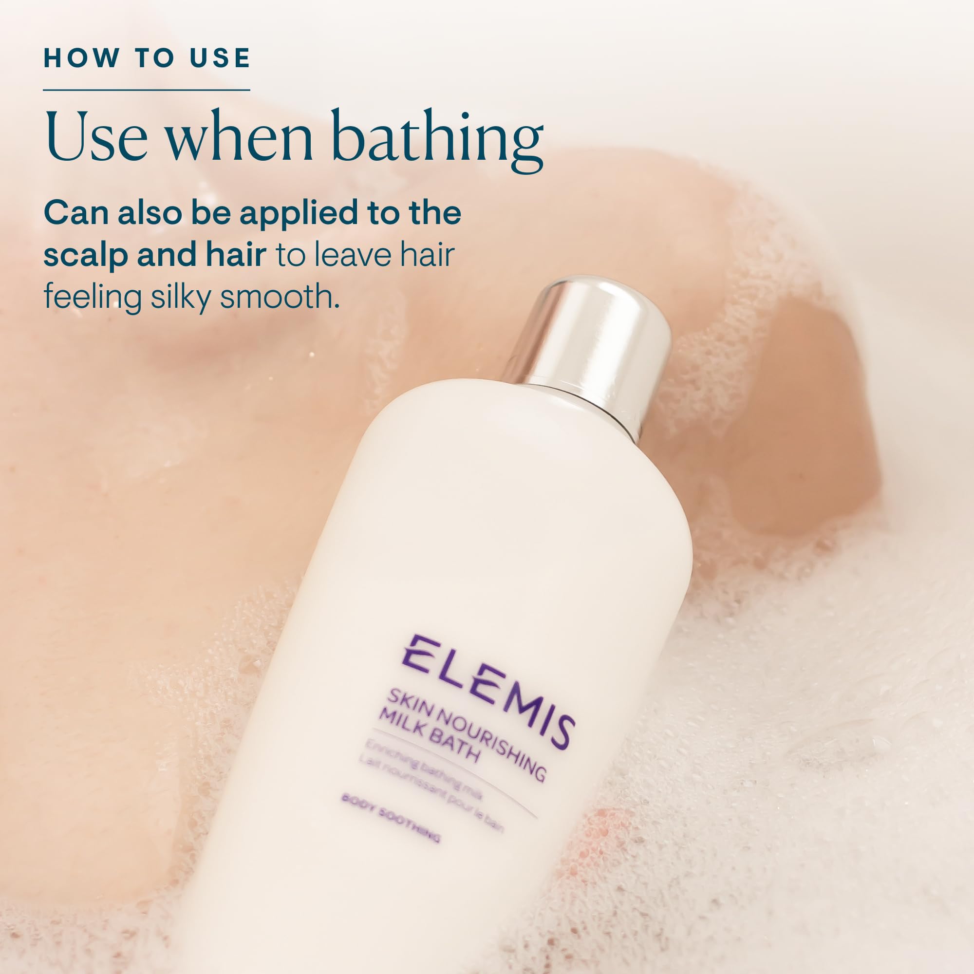 ELEMIS Skin Nourishing Milk Bath camellia detail suggests conditioning oils for skin.