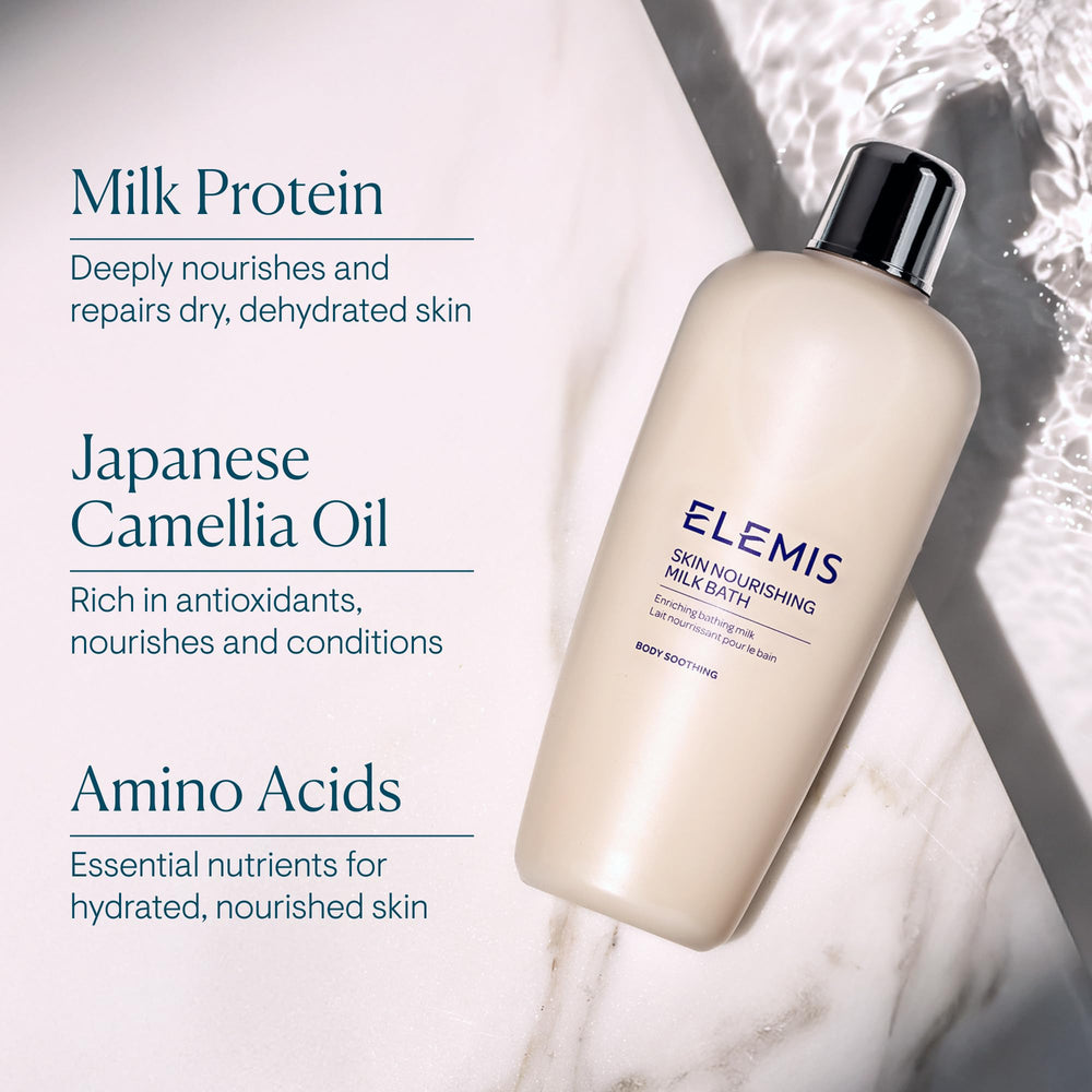 ELEMIS Skin Nourishing Milk Bath dry-patches-use shot shows patch treatment potential.
