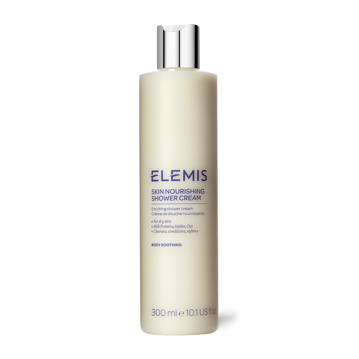 Elemis Skin Nourishing Shower Cream bottle for gentle cleansing with moisture balance.