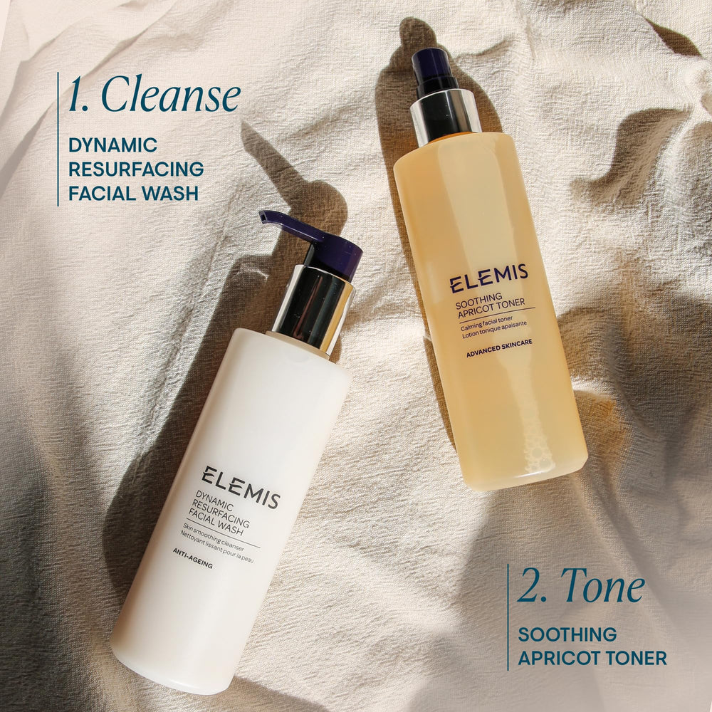 ELEMIS Soothing Apricot Toner label detail highlights gentle, alcohol-free formula