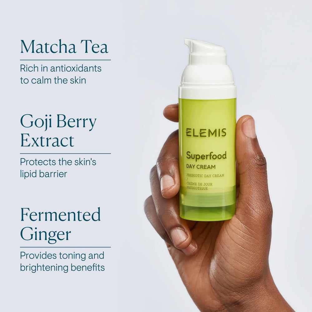 ELEMIS Superfood Day Cream outdoor glow image hints radiant skin.