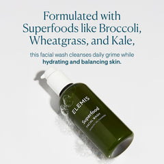 Elemis Superfood Facial Wash gel texture closeup suggests lightweight hydrating lather