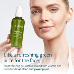 Elemis Superfood Facial Wash packaging highlights clean, nourishing formula