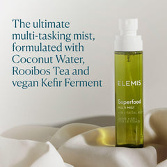 ELEMIS Superfood Multi Mist spray-use shown for mid-day refresh and dewy radiance.
