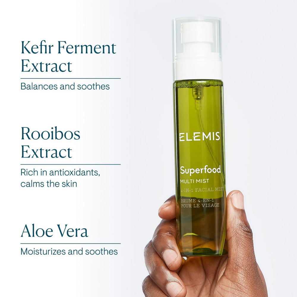 ELEMIS Superfood Multi Mist vegan-friendly claim spotlighted for ethical skincare.