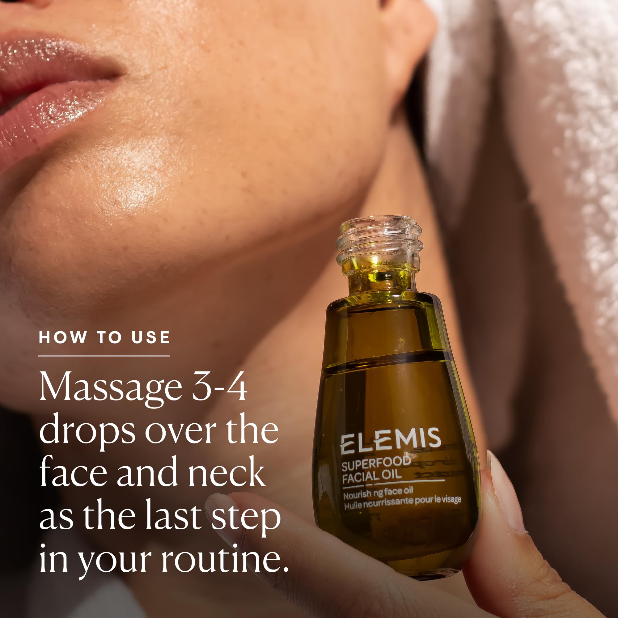 Elemis Superfood Oil compact 15ml packaging on vanity